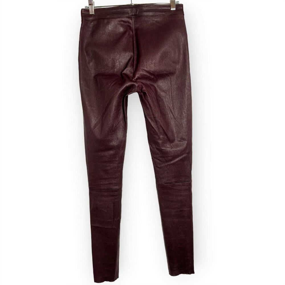 Mackage Lamb Leather Skinny Pants Size 8 Maroon Stretch Zip Luxe Leggings CANADA - Picture 2 of 13